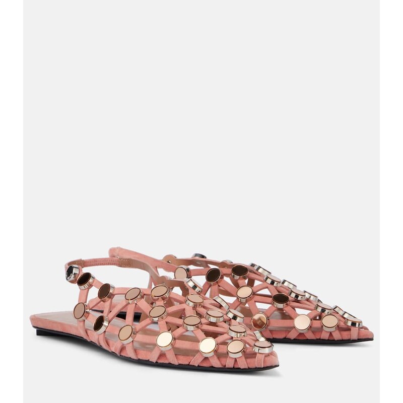 The Attico Grid embellished suede slingback flats