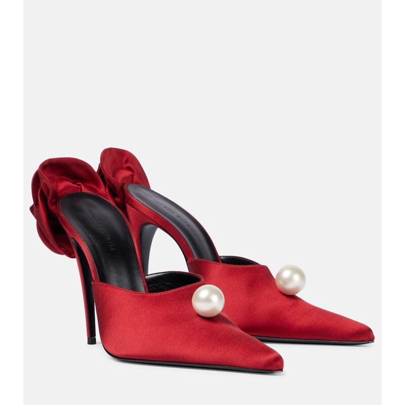 Magda Butrym Floral-appliquÃ faux pearl satin mules