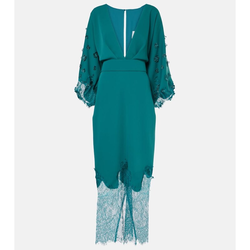 Costarellos Lace-trimmed draped midi dress