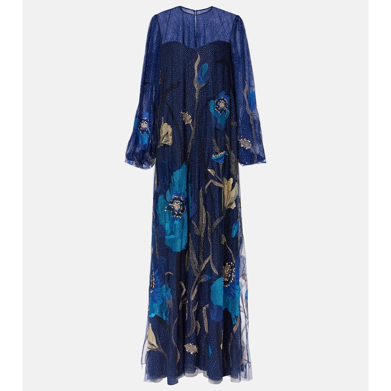 Kaftan Costarellos Embr, modrá barva, detaily