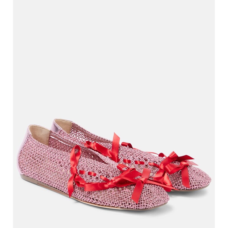 Simone Rocha Bow-detail crochet ballet flats