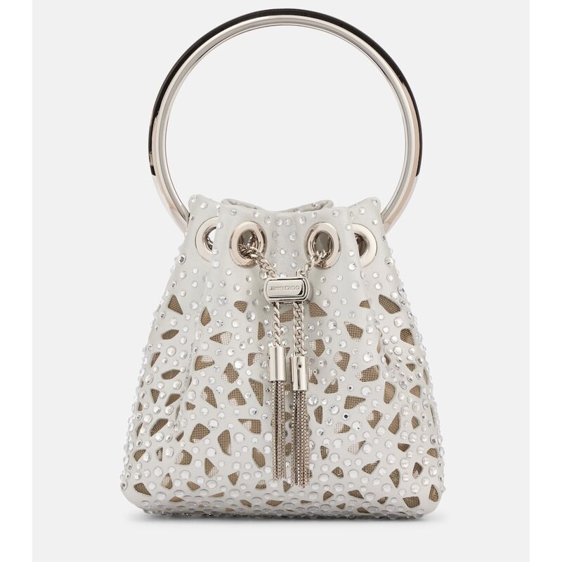 Jimmy Choo Bon Bon Micro laser-cut satin bucket bag