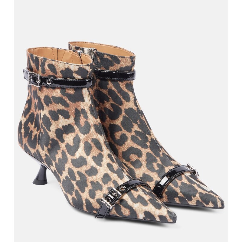 Ganni Leopard-print satin ankle boots