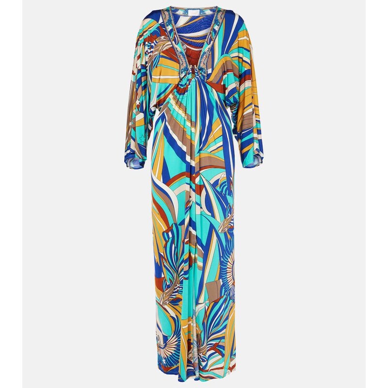 Camilla Draped printed jersey maxi dress