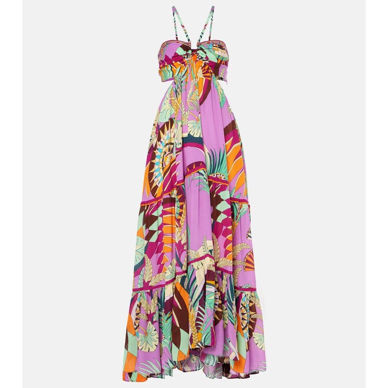 Camilla Gathered printed silk cutout maxi dress