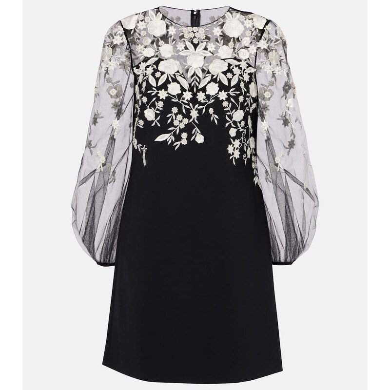 Carolina Herrera Embroidered puff-sleeve minidress