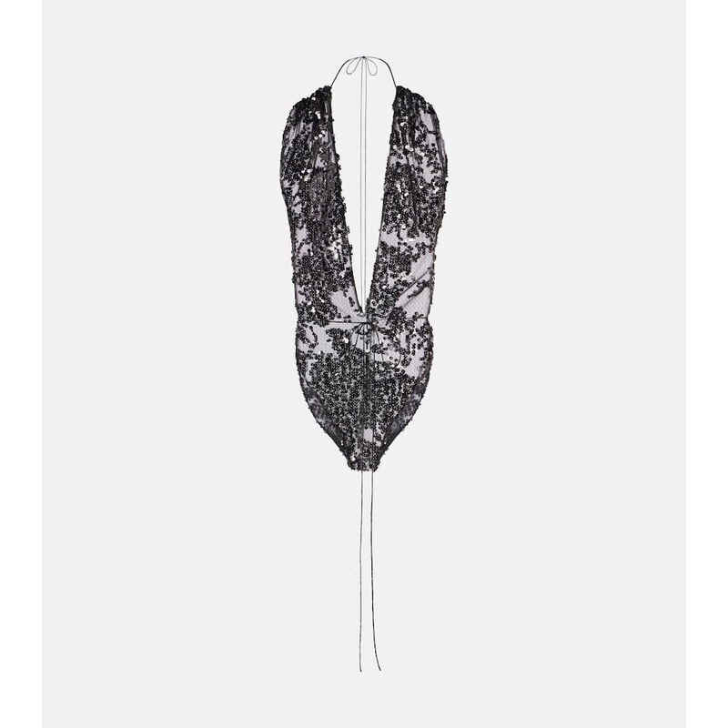 Victoria Beckham Sequined halterneck tulle bodysuit