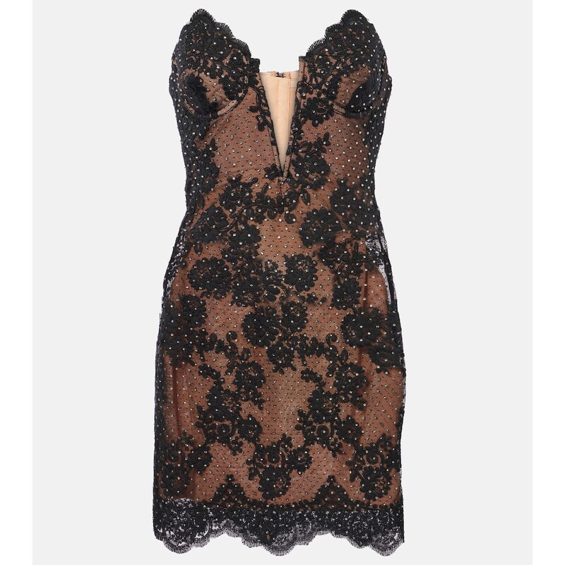 Self-Portrait Embellished lace bustier dress