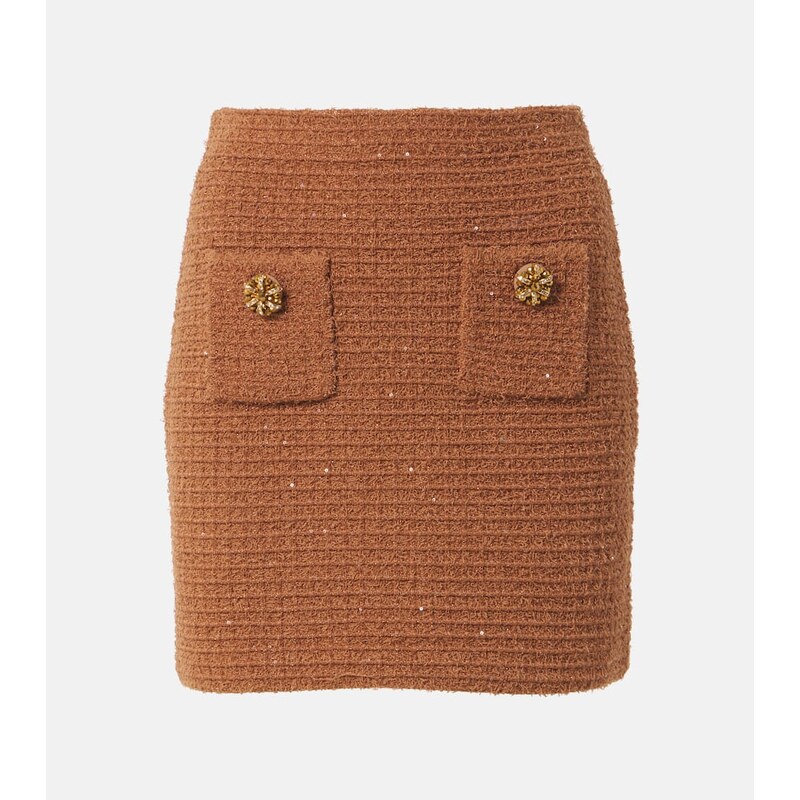 Self-Portrait Waffle-knit embellished pencil skirt