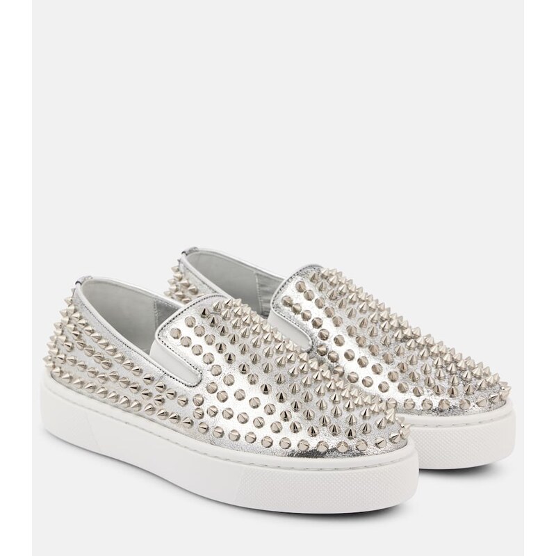 Christian Louboutin Spikeboat metallic leather slip-on sneakers