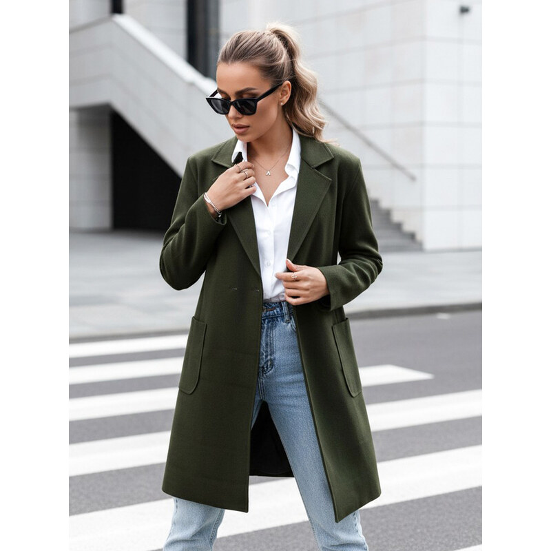 BASIC Dámský tmavě zelený oversize kabát LINNORE Tmavě zelená