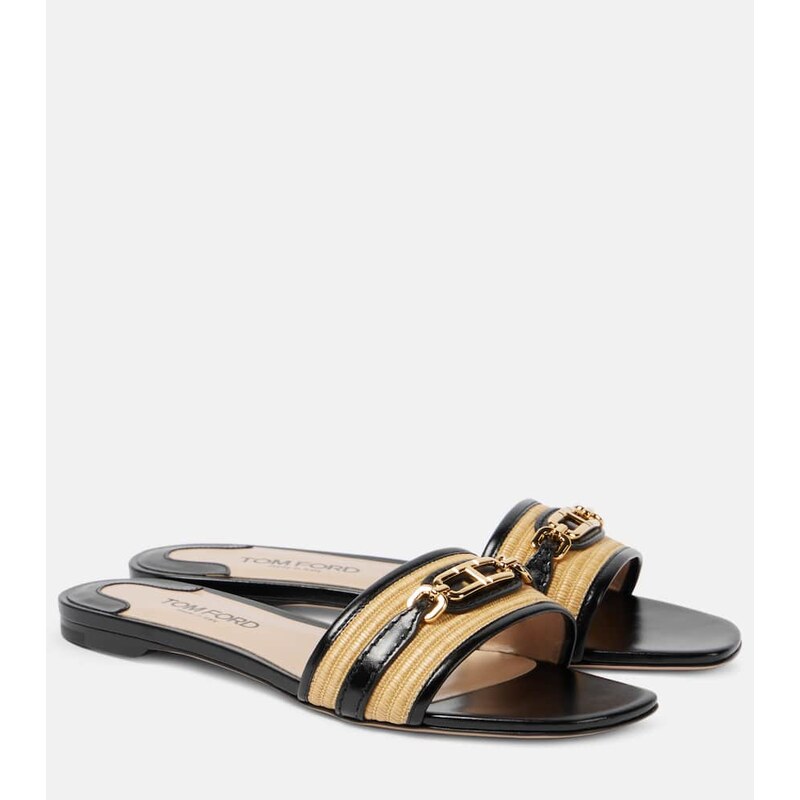 Tom Ford Whitney leather and raffia slides