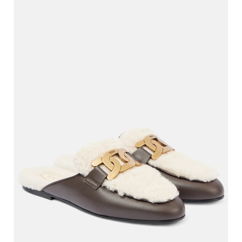 Tods Catena shearling and leather mules