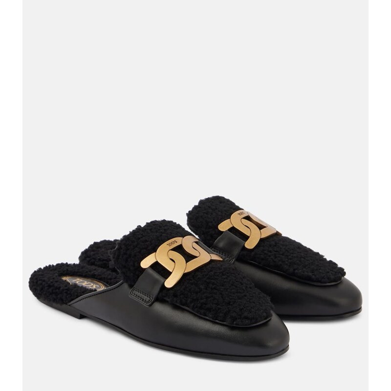 Tods Catena Kate shearling and leather mules