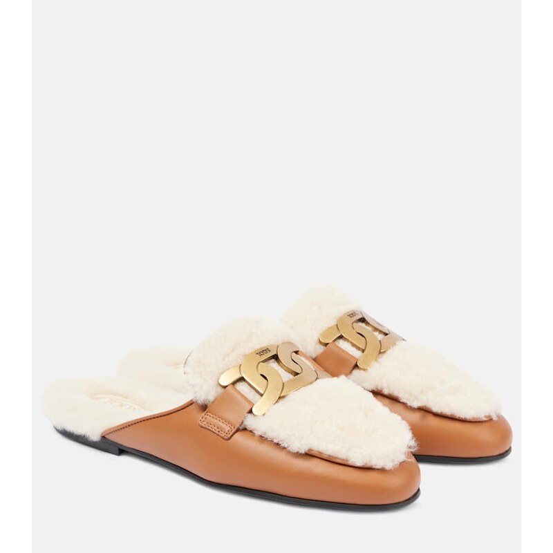 Tods Catena shearling and leather mules