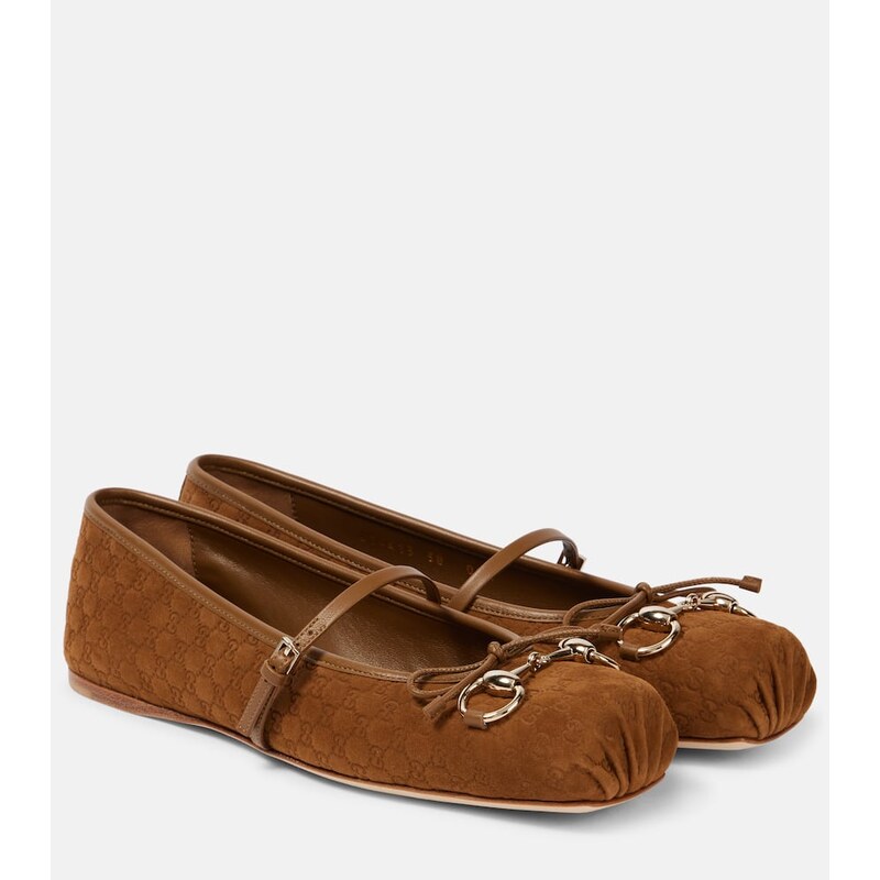 Gucci Gucci Horsebit GG suede ballet flats