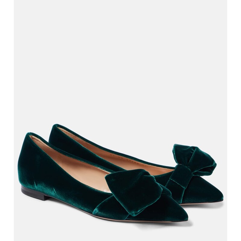 Gianvito Rossi Bow-detail velvet ballet flats