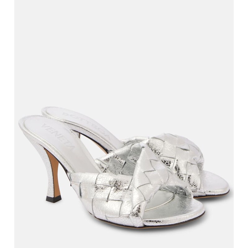 Bottega Veneta Blink Intrecciato 80 metallic leather mules
