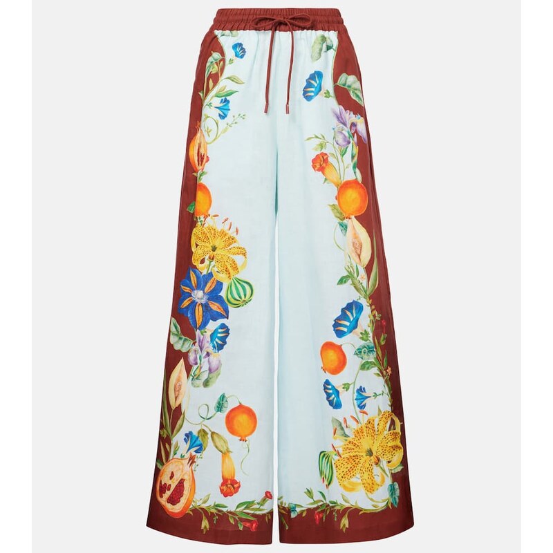 Alémais Dahlia floral linen wide-leg pants
