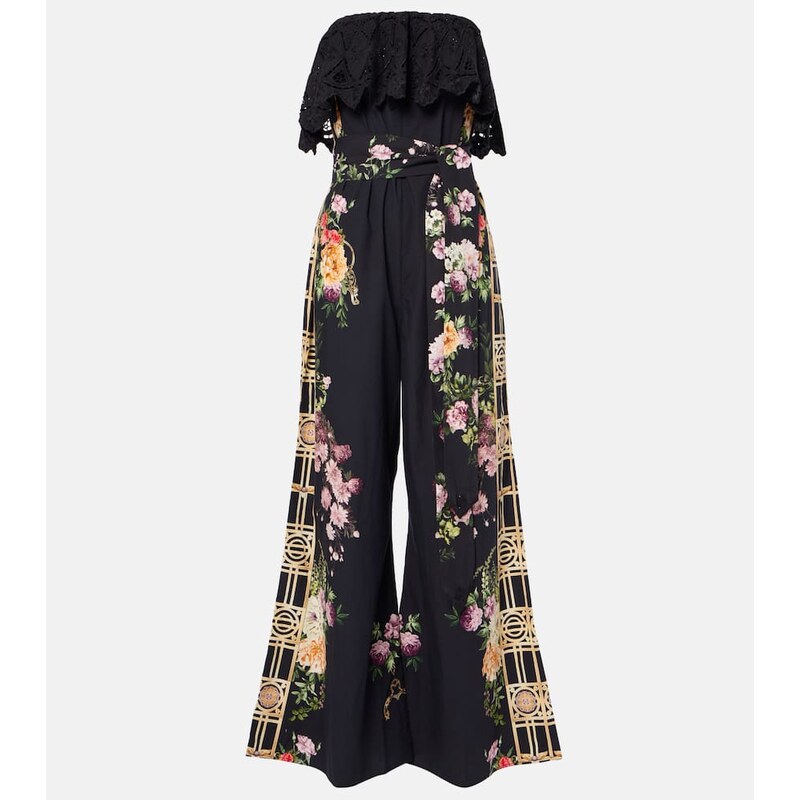 Camilla Floral ruffled strapless cotton jumpsuit