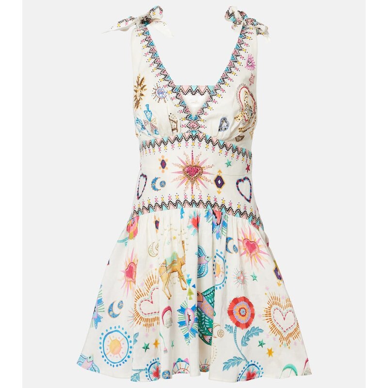 Camilla Embroidered linen and silk minidress