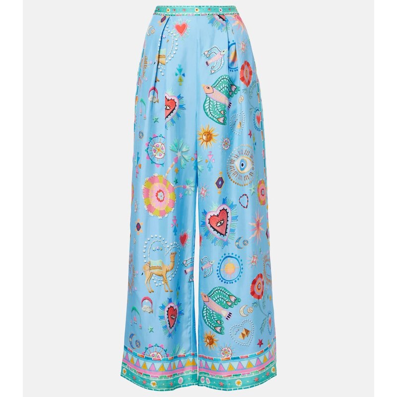 Camilla Embellished printed silk palazzo pants