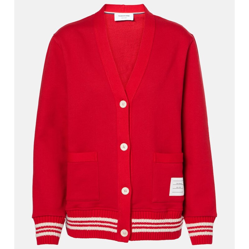 Thom Browne 4-Bar bouclÃ-trimmed cotton cardigan