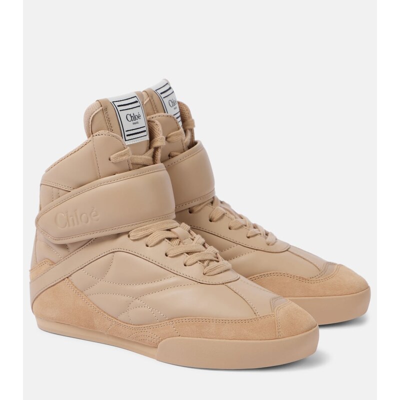 Chloe ChloÃ Kick suede-trimmed leather high-top sneakers