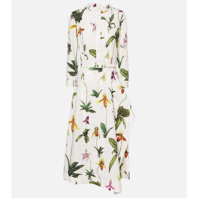 Oscar de la Renta Floral pleated cotton-blend poplin midi dress