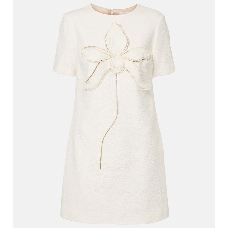 Oscar de la Renta Orchid embroidered cotton tweed shift dress