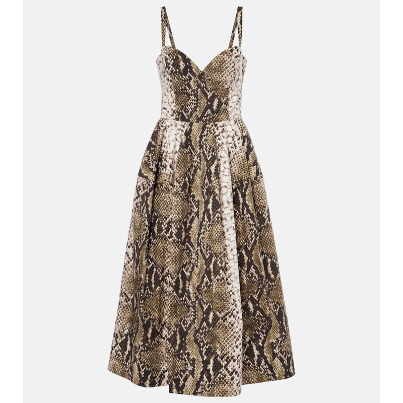 Oscar de la Renta Snake-effect cotton-blend poplin gown
