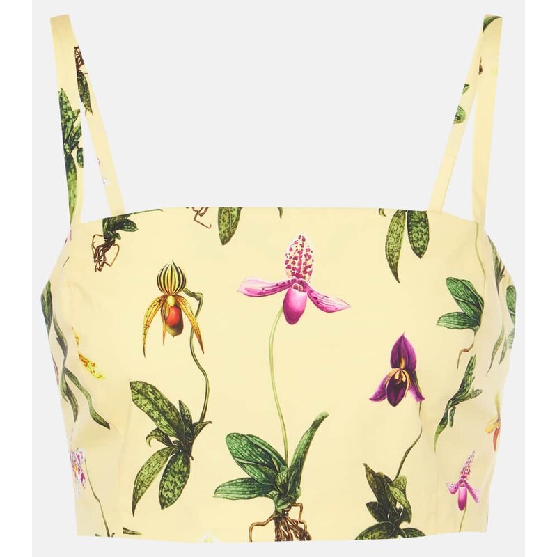 Oscar de la Renta Floral cotton-blend poplin crop top