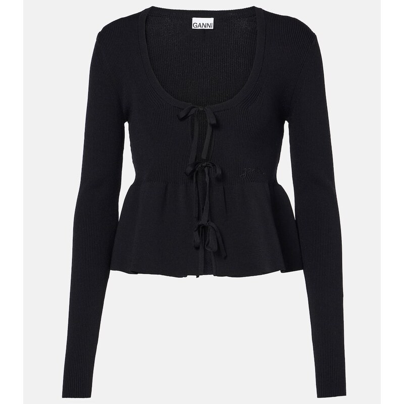 Ganni Ruffled ribbed-knit top