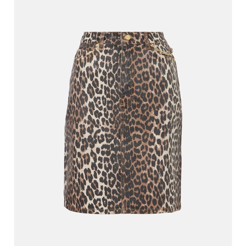 Ganni Leopard-print denim skirt
