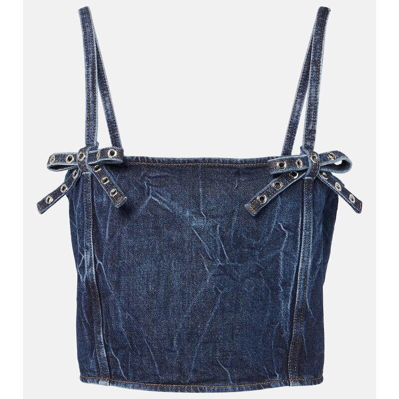 Ganni Bow-detail denim crop top