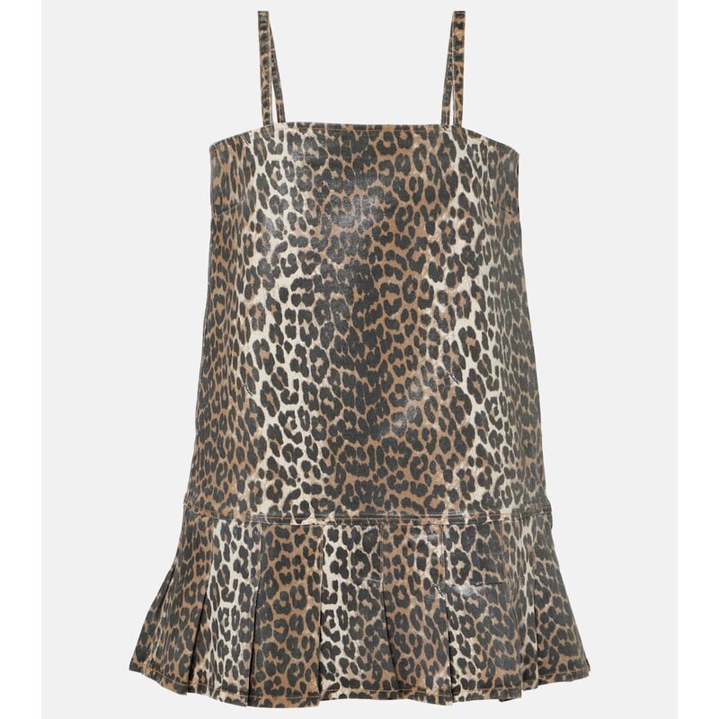 Ganni Leopard-print denim minidress