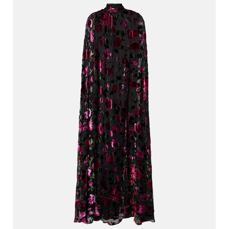 Šateň Rodarte Devoré velvet v designu Black and Fuchsia Flowers