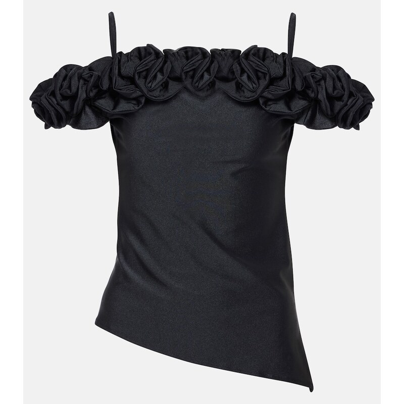 Coperni Ruffled off-shoulder cotton-blend top