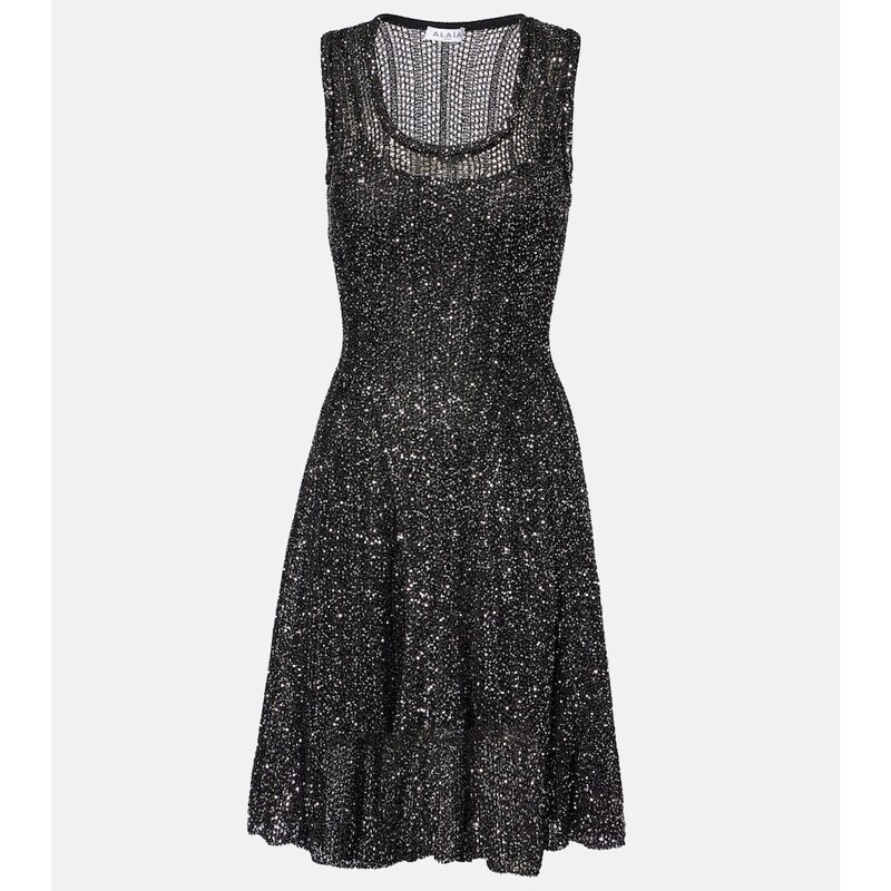 Alaïa Sequined minidress v černé barvě s nádechem stříbra