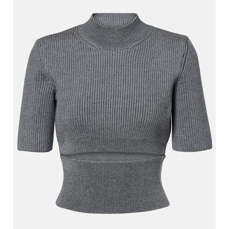 Alaïa Ribbed-knit cutout wool-blend top