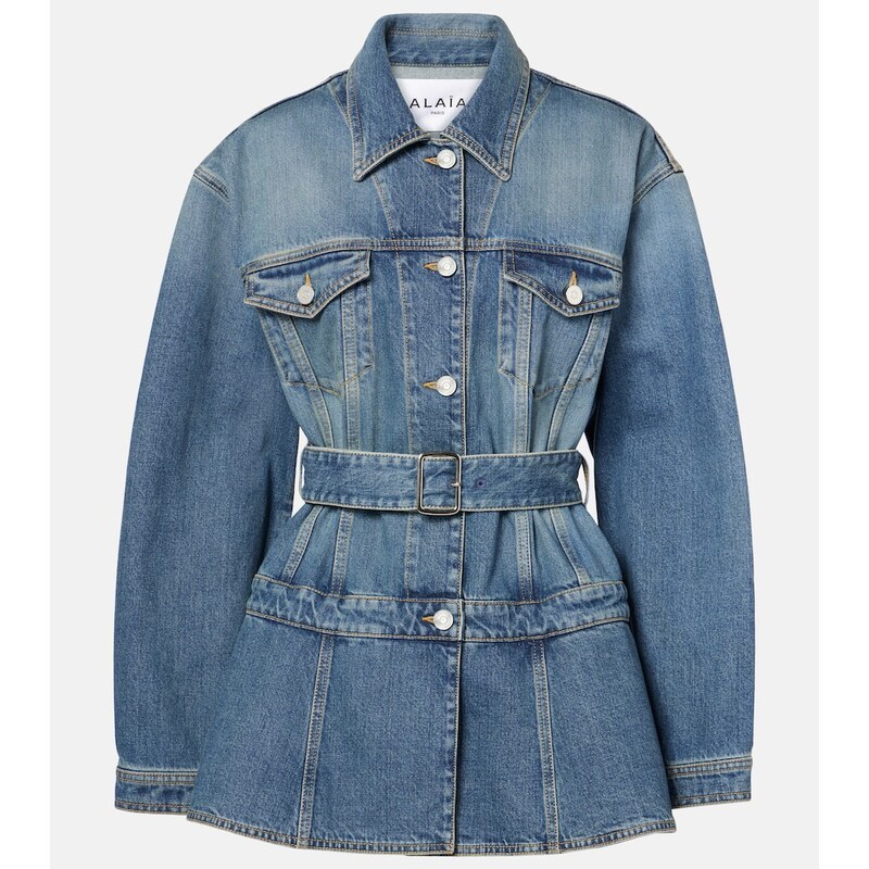 Džínová bunda Alaïa Peplum v barvě Bleu Vintage