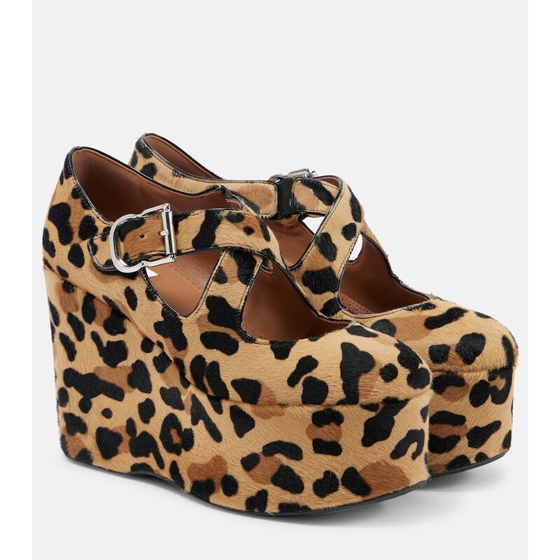 Alaïa Criss Cross leopard-print calf hair wedges