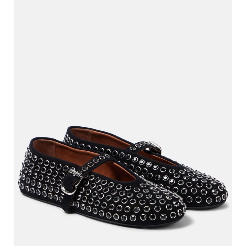 Alaïa Crystal-embellished suede ballet flats