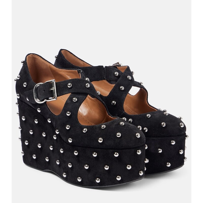 Alaïa Crisscrossed studded suede ballet flats