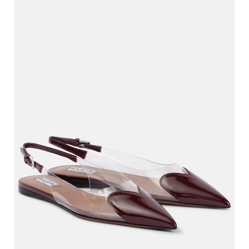 Alaïa Le Cœur patent leather and PU slingback flats