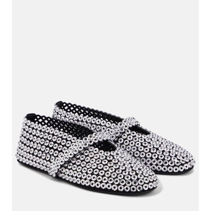 Alaïa Embellished suede Mary Jane flats