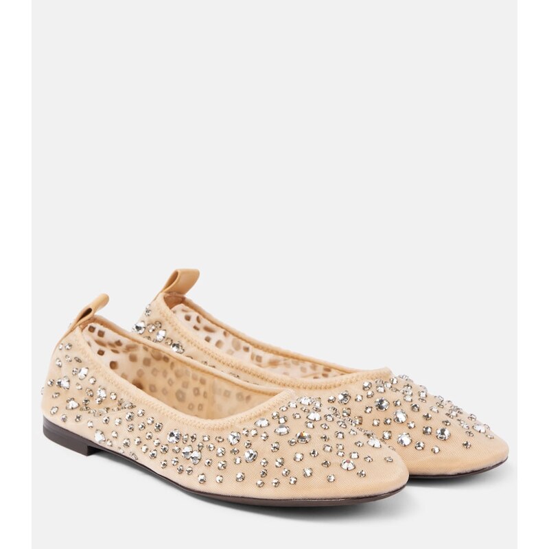 Tory Burch Crystal-embellished mesh ballet flats
