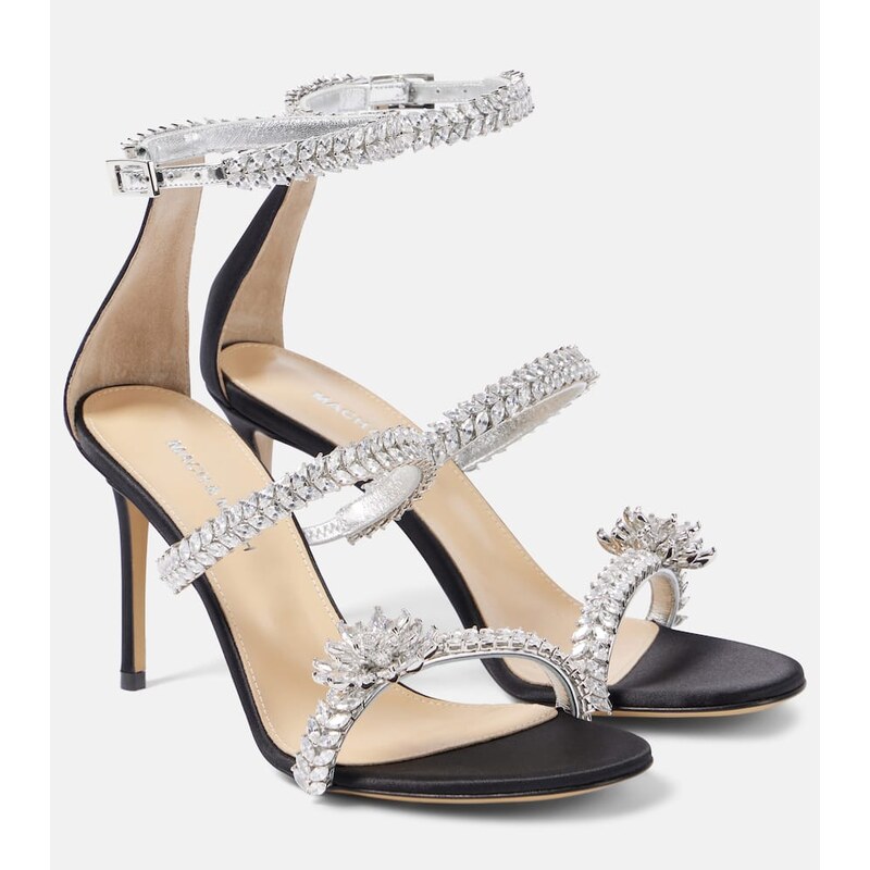 Mach & Mach Crystal Flower embellished satin sandals