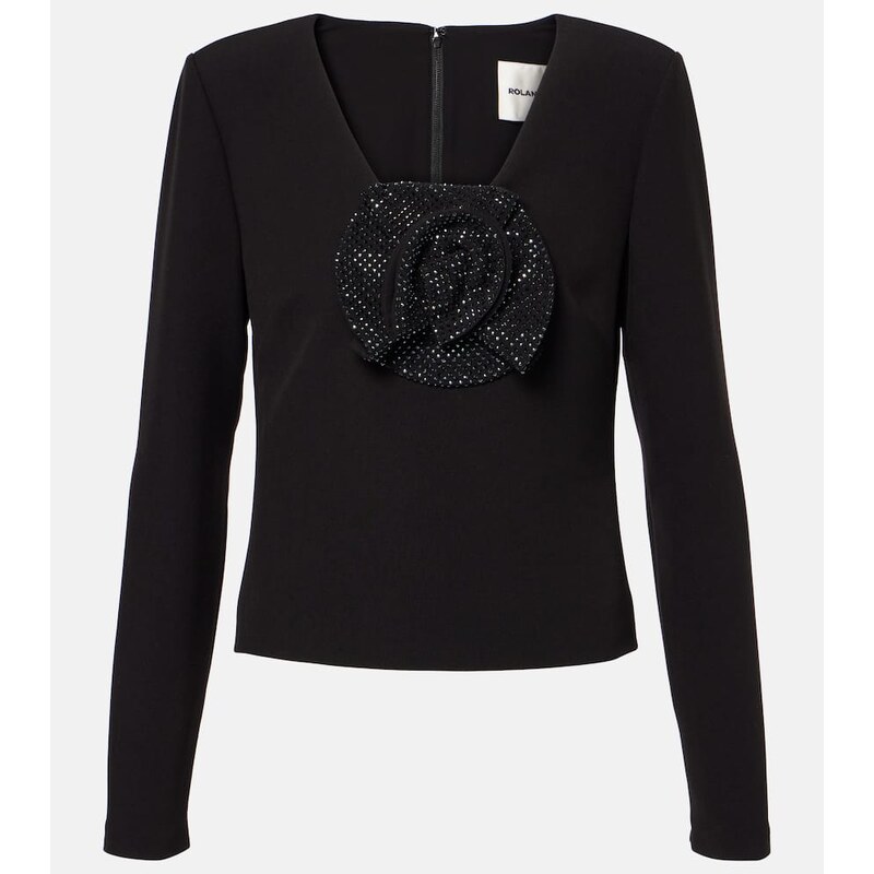 Roland Mouret Floral-appliquÃ embellished crÃªpe top