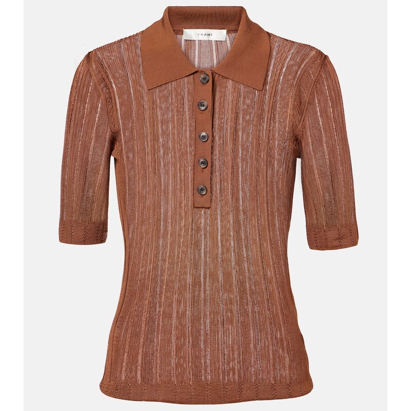 Frame Laddered ribbed-knit polo shirt